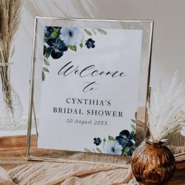 light blue navy floral  welcome sign