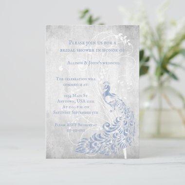 Light Blue Peacock Leaf Vine Bridal Shower Invite