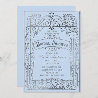 Light Blue Silver Vintage Victorian Bridal Shower Invitations