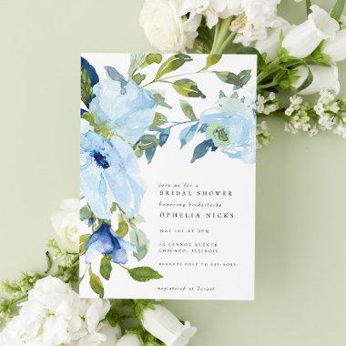 Light Blue Watercolor Floral Bloom Bridal Shower Invitations