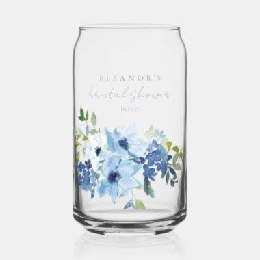 Light Blue Watercolor Floral Bridal Shower Custom Can Glass