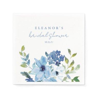 Light Blue Watercolor Floral Bridal Shower Custom Napkins