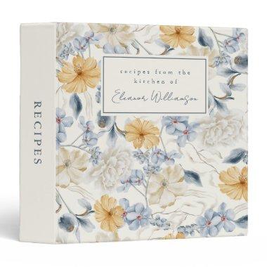 Light Blue Watercolor Floral Personalized Recipe 3 Ring Binder