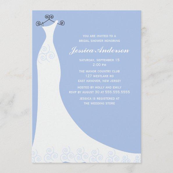 Light Blue Wedding Gown Bridal Shower Invitations