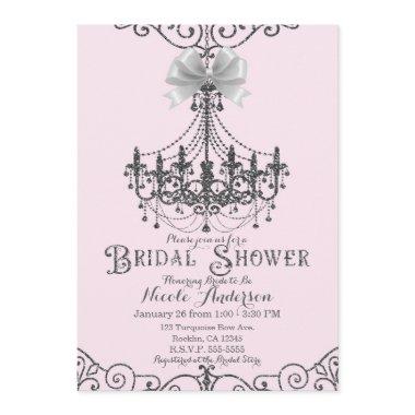 Light Blush Pink & Silver White Bow Bridal Shower Invitations