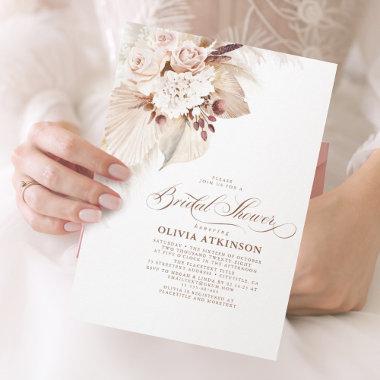 Light Flowers and Pampas Grass Boho Bridal Shower Invitations