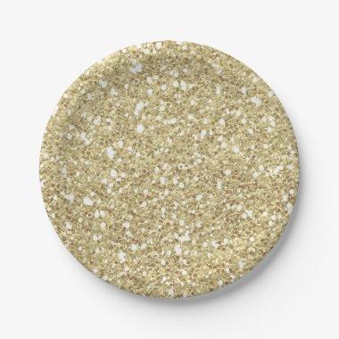 Light Gold Sparkle Glitter Glam Custom Party Paper Plates