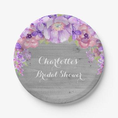 Light Grey Purple Lilac Floral Bridal Shower Plate