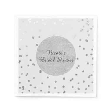 Light Grey & Silver Shiny Confetti Dots Modern Napkins