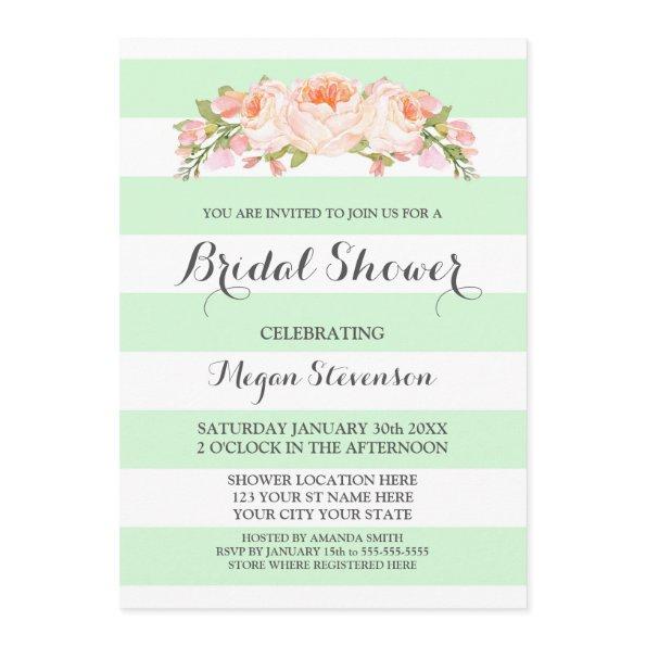 Light Mint Stripes Watercolor Floral