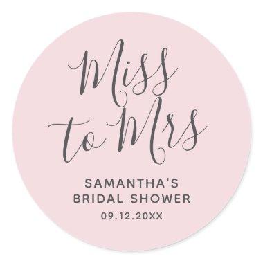 Light Pink Miss to Mrs Bridal Shower Classic Round Sticker