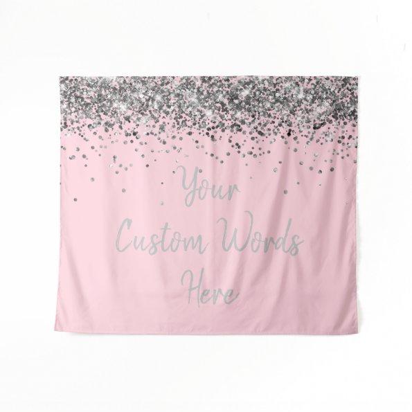 Light Pink Silver Birthday Party Photo Booth Prop Tapestry