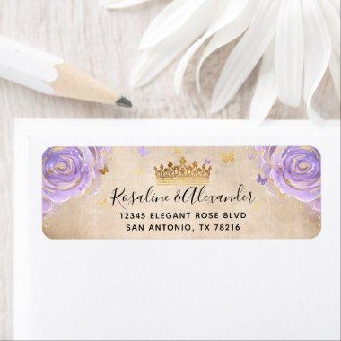 Light Purple and Gold Rose Elegant Return Address Label