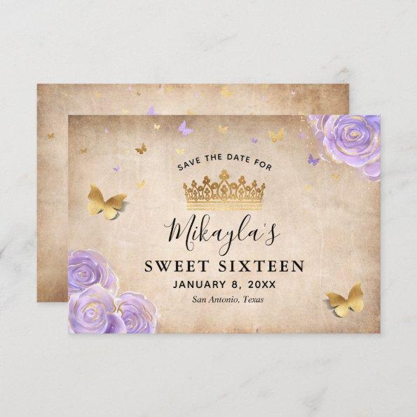 Light Purple and Gold Rose Parchment Elegant Save The Date