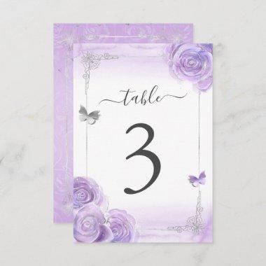 Light Purple and Silver Wedding Table Number Cards
