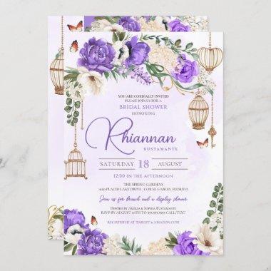 Light Purple Gold Floral Elegant Bridal Shower Invitations