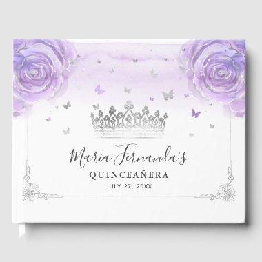 Light Purple Rose and Elegant Silver Crown Guest Book