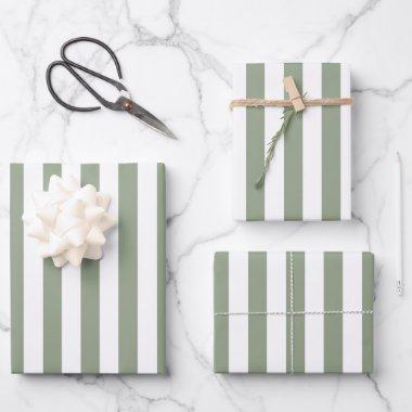Light Sage Green and White Stripe Wrapping Paper Sheets