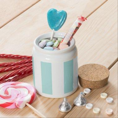 Light Turquoise and White Wide Horizontal Striped Candy Jar