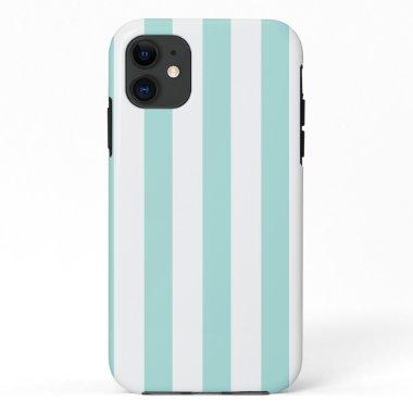Light Turquoise and White Wide Horizontal Striped iPhone 11 Case