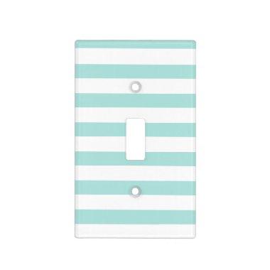 Light Turquoise and White Wide Horizontal Striped Light Switch Cover