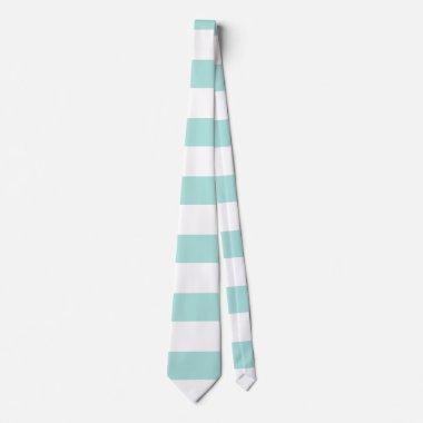 Light Turquoise and White Wide Horizontal Striped Neck Tie