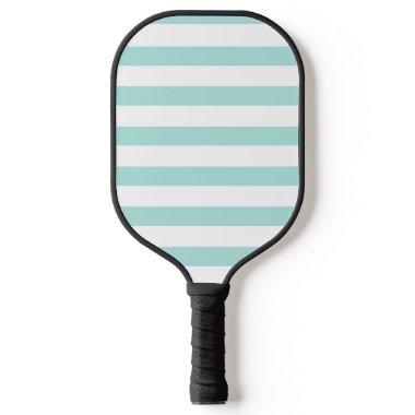 Light Turquoise and White Wide Horizontal Striped Pickleball Paddle