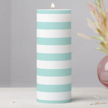 Light Turquoise and White Wide Horizontal Striped Pillar Candle