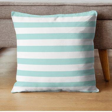 Light Turquoise and White Wide Horizontal Striped Throw Pillow