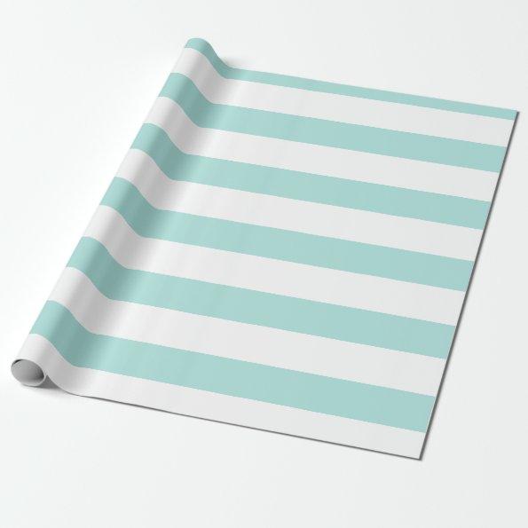 Light Turquoise and White Wide Horizontal Striped Wrapping Paper