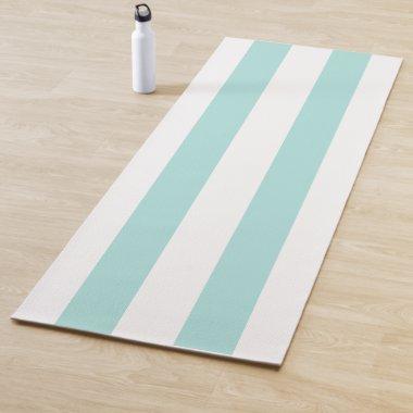 Light Turquoise and White Wide Horizontal Striped Yoga Mat