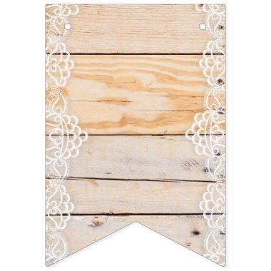Light Wooden Panel With White Lace Bunting Flags
