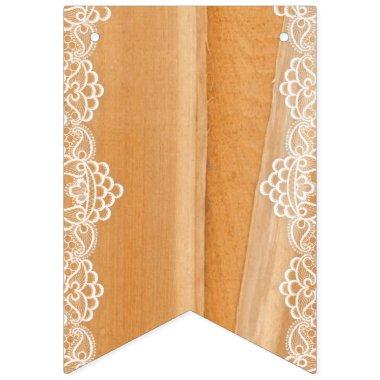 Light Wooden Panel With White Lace Bunting Flags