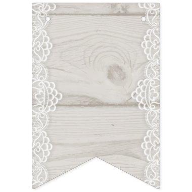 Light Wooden Panel With White Lace Bunting Flags