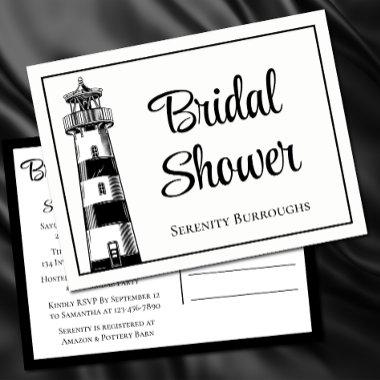 Lighthouse Black White Nautical Bridal Shower Invitation PostInvitations