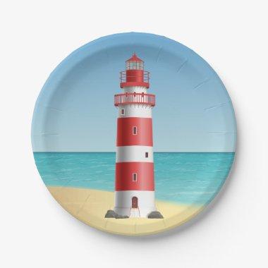 Lighthouse Nautical Wedding Beach Summer Ocean Paper Plates