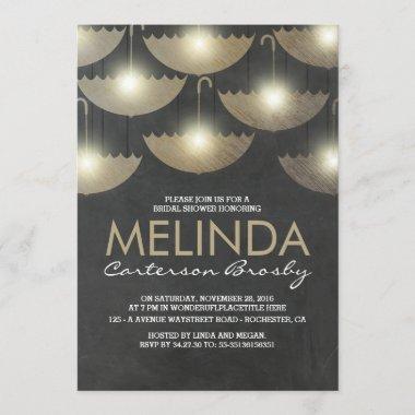 Lights and Umbrellas Chalkboard Bridal Shower Invitations