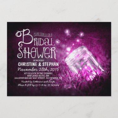 Lights mason jar & fireflies bridal shower invites