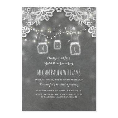 Lights Mason Jars Lace Rustic Bridal Shower Invitations