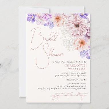 Lila Purple Bright Colorful Flowers Bridal Shower Invitations