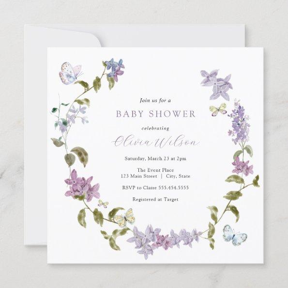 Lilac and Butterflies Baby Shower Invitations