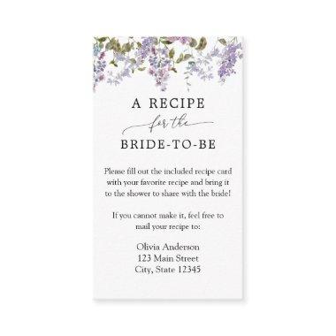 Lilac and Lavender Bridal Recipe Request Enclosure