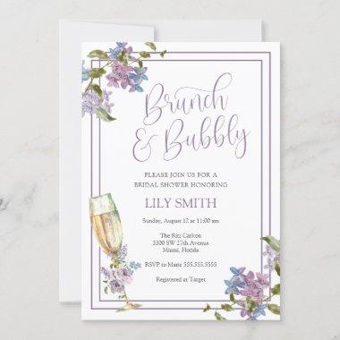 Lilac and Lavender Brunch and Bubbly Bridal Shower Invitations