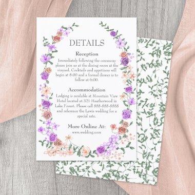 Lilac and Peach Rose Garden Vine Wedding Details Enclosure