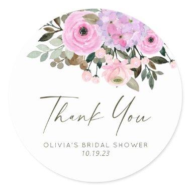 Lilac and Pink Floral Bouquet Bridal Shower Classic Round Sticker