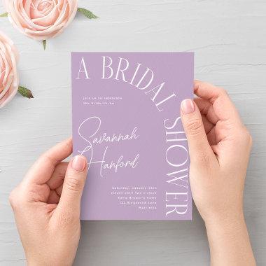 Lilac Boho Arched Text Modern Bridal Shower Invitations