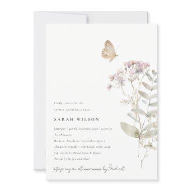 Lilac Boho Wildflower Fern Botanical Bridal Shower Invitations