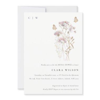 Lilac Boho Wildflower Fern Foliage Bridal Shower Invitations