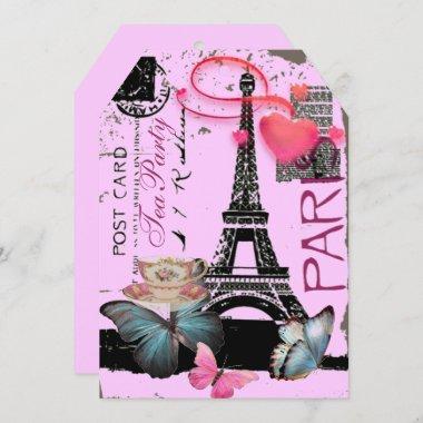 Lilac eiffel tower Paris bridal shower tea party Invitations
