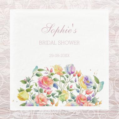 Lilac Floral Pink Peach Roses Bridal Shower Napkins